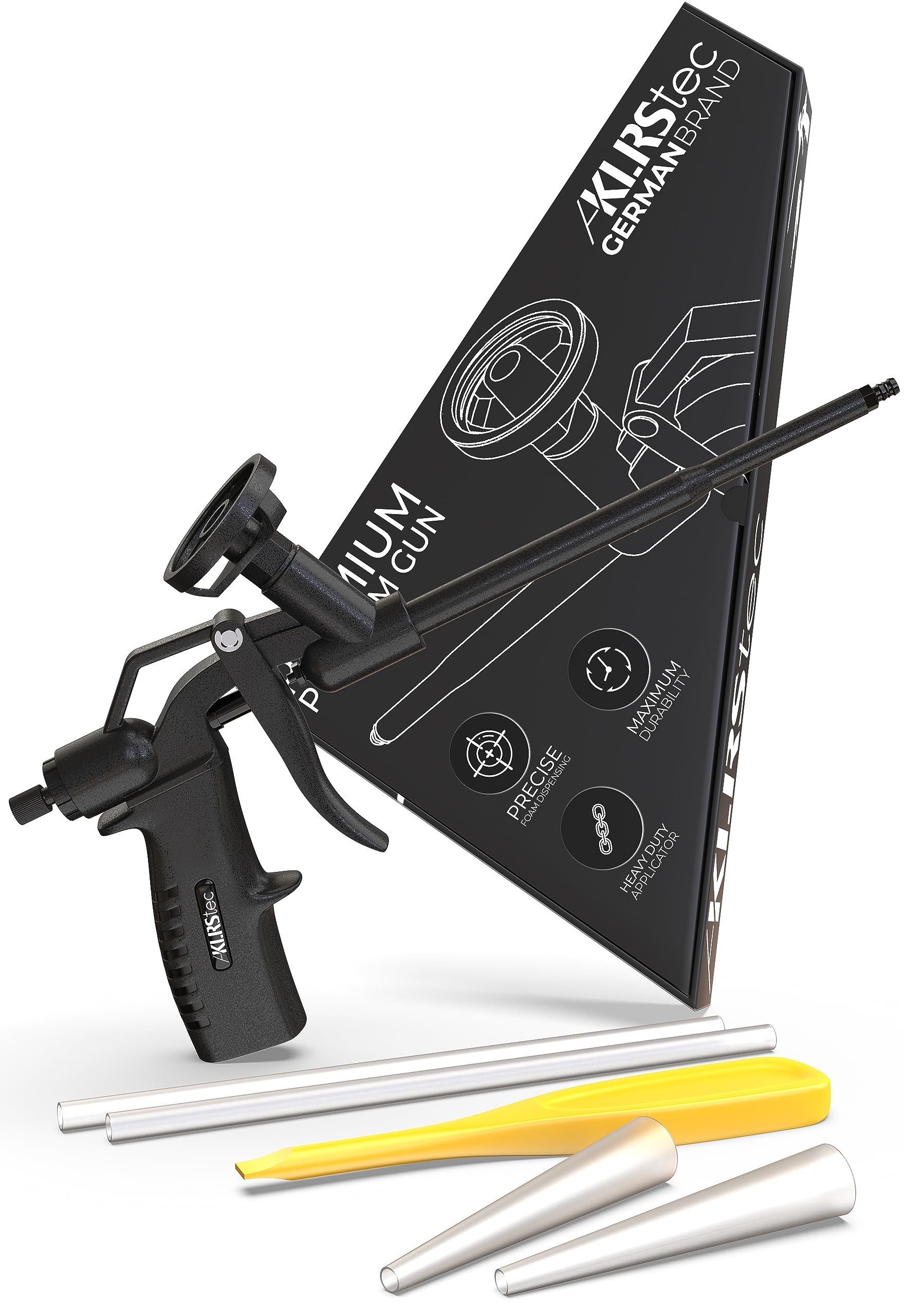 KLRStec® Premium PU Foam Gun Teflon Coated (PTFE) - Professional Assembly Gun I Construction Foam Gun for Gun Foam/Construction Foam (1k & 2k 750ml) incl. Accessories