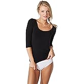 Boody Women's Scoop Neck Top - Long Sleeve Shirts for Women with 3/4 Sleeves, Seamless Long Sleeve Tops for Women - Slim Fit Layering Shirt, Viscose Made From Bamboo for All-Day Comfort, Black, Medium