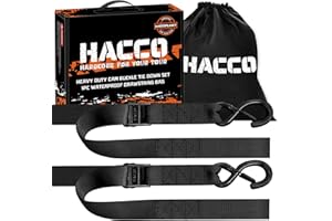 Haccoplanet Motorcycle Tie Down Straps - 4400lbs Break Strength Cambuckle Tiedown Set w/Integrated Soft Loops 1.5” X 8’ Tie Down Straps with Hooks for Kayak, Mountain Bike, Dirt Bike (2PK)