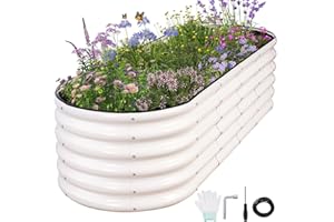 Permade Galvanized Raised Garden Bed - 6x2x1.4FT Metal Planter Boxes Outdoor | Oval Steel Raised Bed Kit for Gardening with Protective Tape, Gloves for Vegetables, Flower, Herb (White)