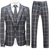 Mens Suits 3 Piece Check Plaid Suit Single Breasted One Button Jackets Formal Dress Party Prom Tuxedo Suits Blazer Set