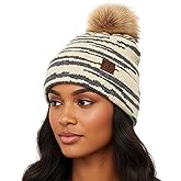 Funky Junque Women’s Pom Pom Beanie – Soft Knit Winter Hat for Women & Teens, Leopard & Zebra Fashion Animal Print Beanies