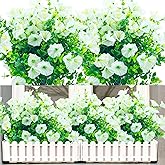 NOV FIRE Outdoor Artificial Fake Flowers,8 Bundles UV Resistant Faux Flowers Outdoor Fake Plastic Plants for Indoor Outside Home Décor(White)