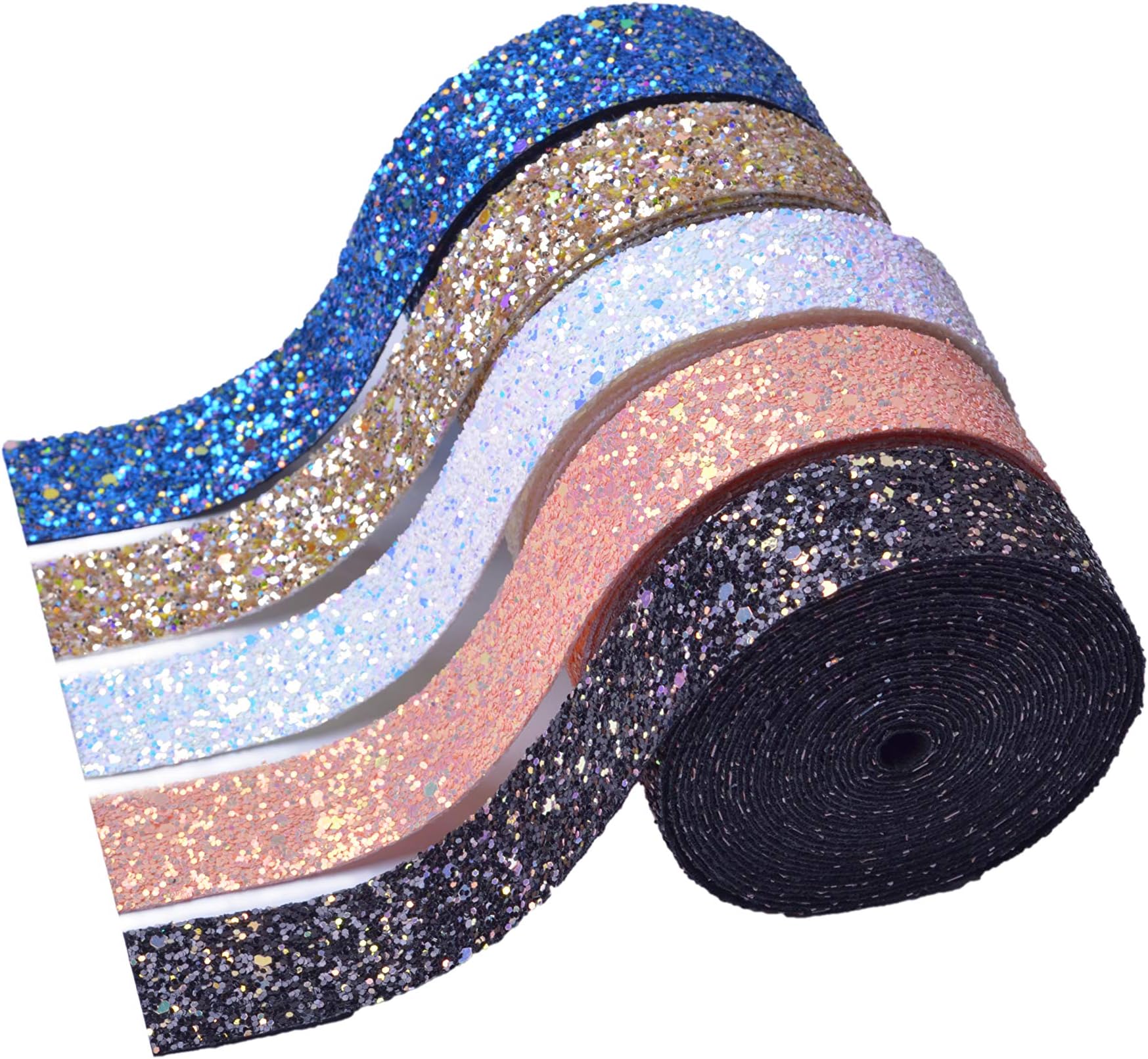 WENTO 5 Yards Assorted Colors 2" (50mm) Sparking Glitter Ribbon for Hair Bow Crafting，Glitter Strips Bow Decoration,Thick Glitter Ribbons for Wedding Bow Ties,Jewelry Crafts Supplies GR001