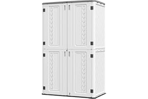 HOMSPARK Storage Shed Weather Resistance, Multi-Purpose Outdoor Storage Cabinet Waterproof, Outdoor Storage Cabinet for Garbage Cans, Lawnmower, Garden Accessories (Off White, Tall shed-53 cu ft)