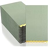 Panelee 100 Pcs Sage Green Paper Napkins with Gold Foil Scalloped Edged Guest Dinner Napkins Disposable Green Hand Towels for Wedding Reception Baby Shower Birthday Party, 13 x 16 Inch