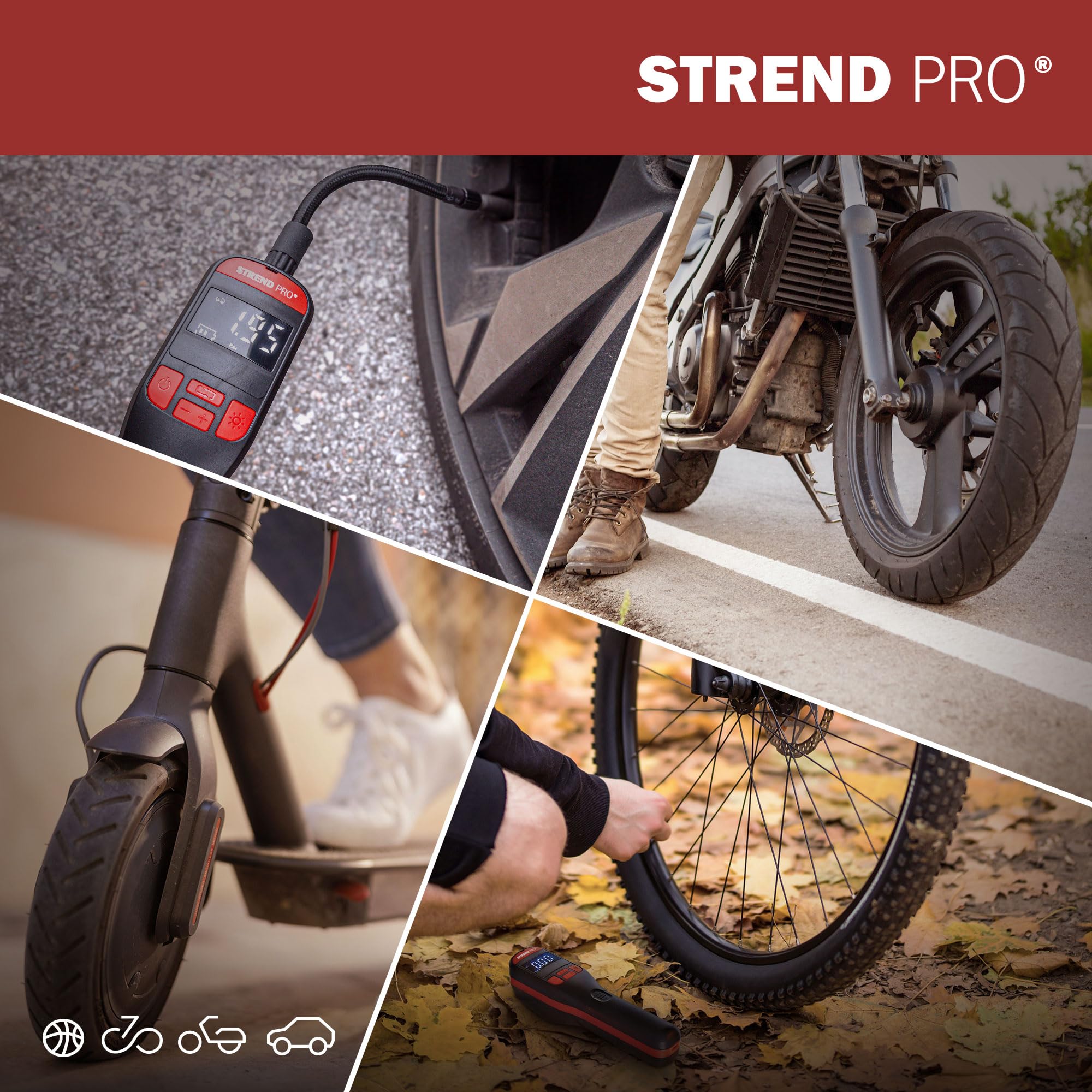 STREND PRO Mini Kompressor 10Bar | Akku Luftpumpe Auto 150PSI | LED | AUTOSTOP | Mobiler Mehrzweckkompressor - Fahrrad Pumpe, Autoreifen Akku Kompressor tragbar, Elektrische Ballpumpe | Luftkompressor 5