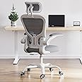 Decofy Ergonomic Office Chair with Adjustable Headrest & Lumbar Support - 400lbs Heavy Duty White Computer Desk Chair, Breathable Mesh Back, 360° Swivel & Silent Wheels for Home Office (Gray & White)
