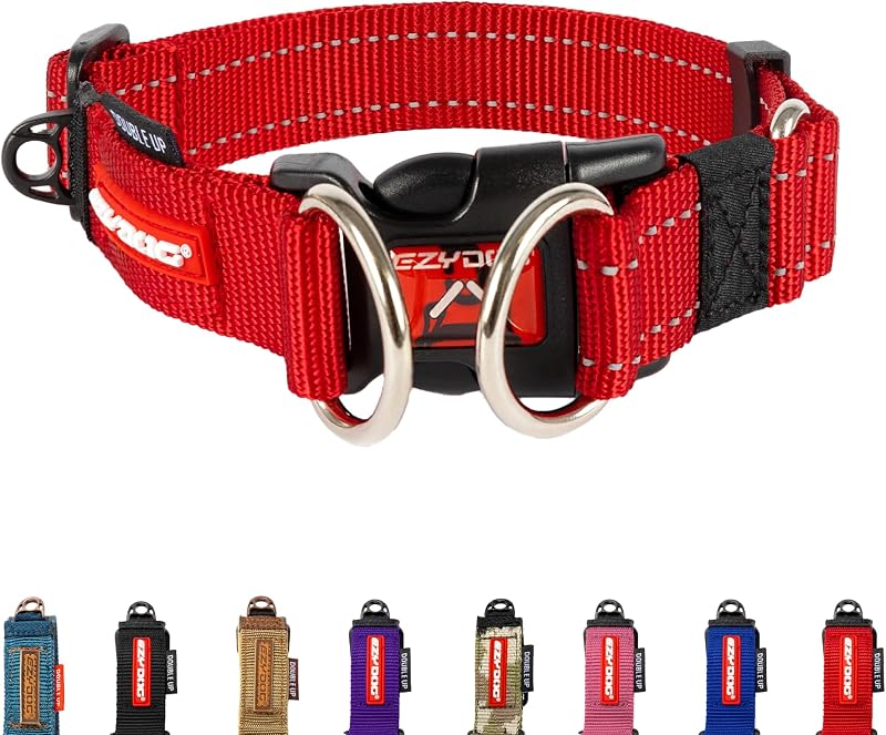 EzyDog Double Up Dog Collar Reflective ID Tag D-Ring Small to Large