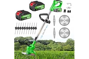 FAMICCI Weed Wacker Cordless,Weed Electric Eater Battery Powered with 2pcs 4.0Ah Rechargable Batteries and Charger,3 in 1 Stringless Grass Trimmer/Edger/Brush Cutter with 3 Types Blade for Lawn Yard Garden