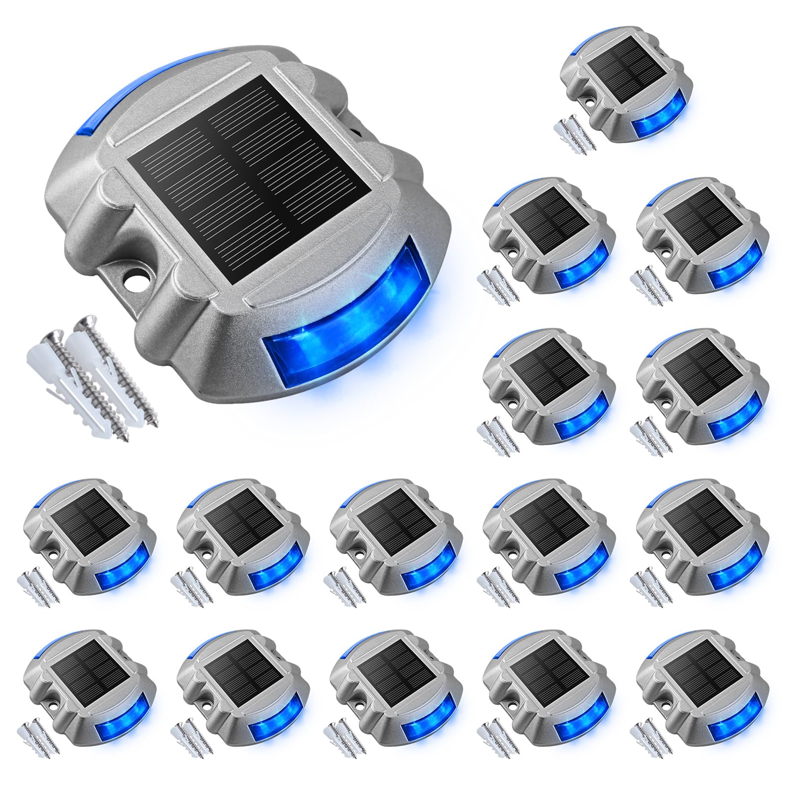 Photo 1 of **MISSING HARDWARE TO ATTACH**VOLISUN Solar Deck/Dock Lights, 16-Pack Led IP67 Waterproof Outdoor Warning Step Lights for Driveway Sidewalk Garden Pathway Yard (Blue)