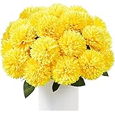 SITUMEIZI 12 Pcs Yellow Artificial Chrysanthemums Flowers Ball Flower Fake Mums Silk for Fall Thanksgiving Day Wedding Home Kitchen Decoration Floral Arrangement