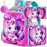 TXHVO 16" Backpack for Girls Boys 4-8, 3Pcs Kids Bookbag Set with Lunch Box, School Bag for Preschool Kindergarten