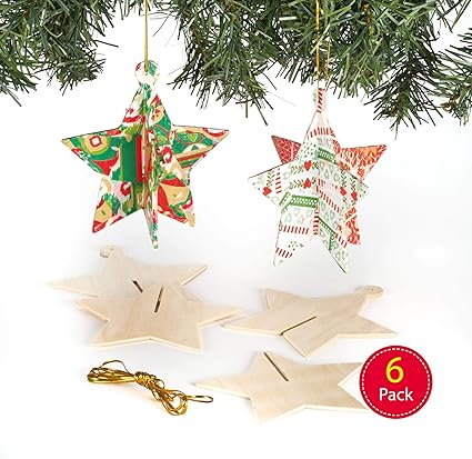 Amazon Com Baker Ross 3d Wooden Christmas Tree Star Decoration