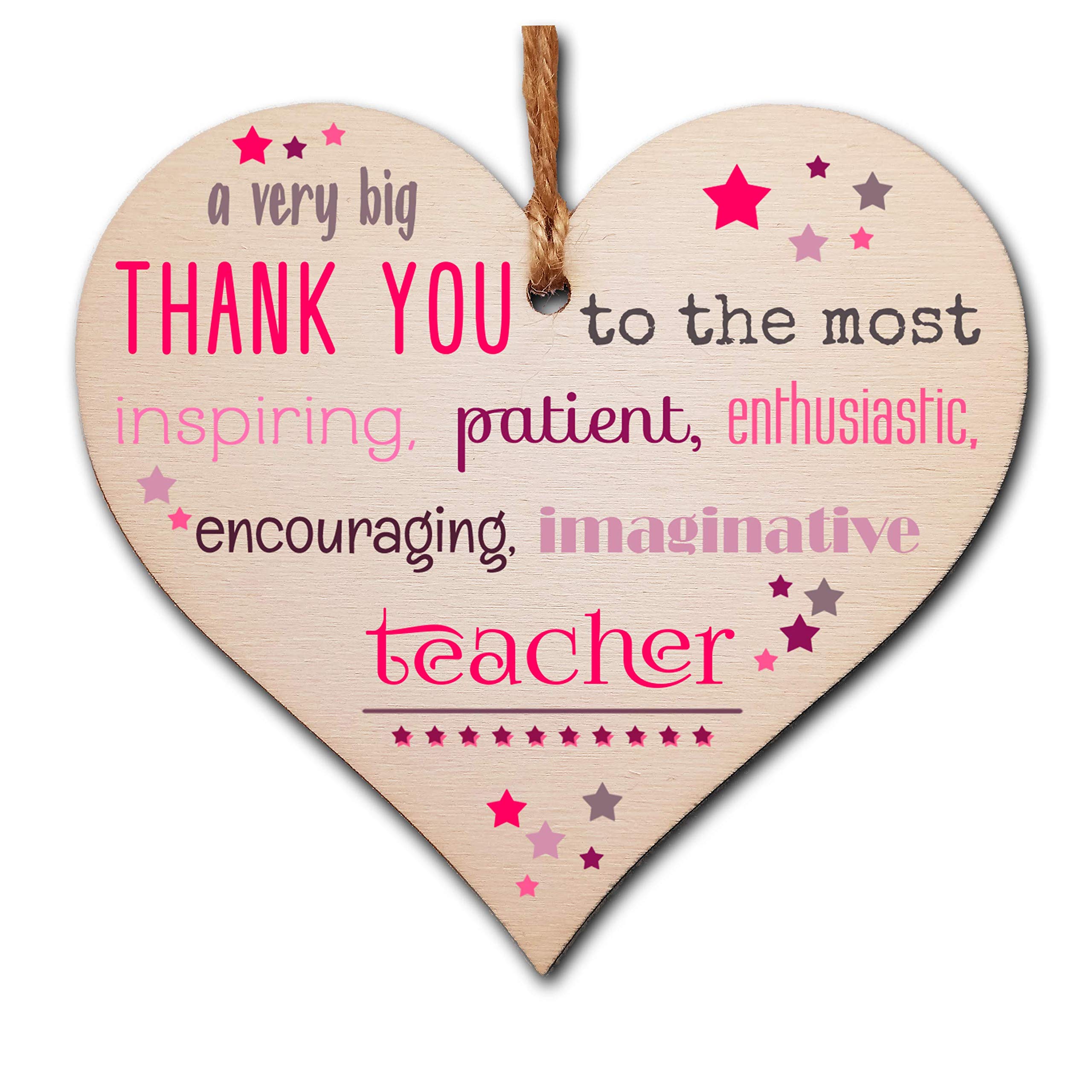 The Plum Penguin Handmade Wooden Hanging Heart Plaque Gift Very Big Thank You Teacher card alternative present from child funky wording