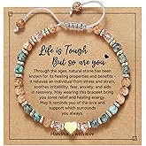 HETICA Inspirational Gifts for Women Birthday Natural Stone Inspirational Bracelet Collection Thinking of You Get Well Soon Card Jewelry Gifts for Women Friend Sister
