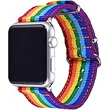 Bandmax Rainbow Wristband Compatible Apple Watch 42MM/44MM, iwatch Strap Comfortable Denim Fabric Replacement Band Accessories Mix Update apapter Clasp Compatible Apple Watch Series 5/4/3/2/1