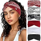 ZUYASEZ 6 Pcs Boho Headbands for Women Twist Knotted Head Bands Elastic Non Slip Stretchy Hair Bands Cross Turban Headwrap Yoga Workout Vintage Hair Accessories for Girls