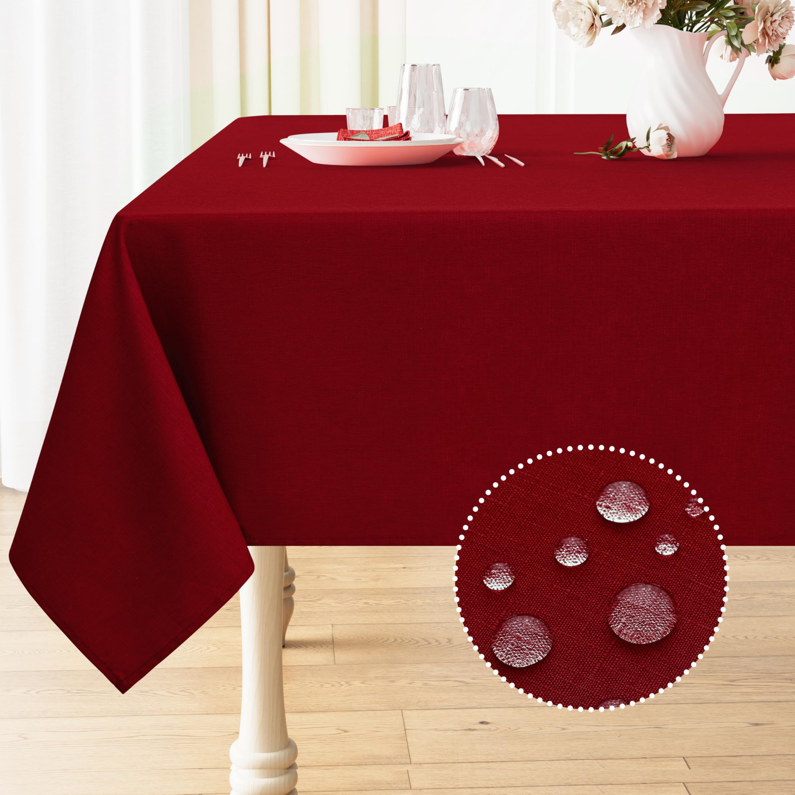 Photo 1 of Smiry Rectangle Table Cloth Linen Textured, Waterproof Spillproof Anti-Wrinkle Burlap Tablecloth, Washable Decorative Fabric Table Cover for Dining, Party, Banquet, 52 x 70 Inch, Red