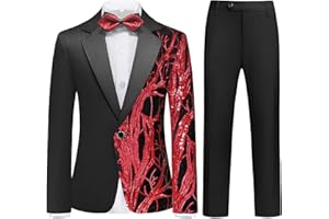 RINFAM Boys Formal Tuxedo Suit Set Size 4-16 Sequin Blazer 2 Piece Satin Jacket Black Pants Kids and Teen Boys Dress Outfit