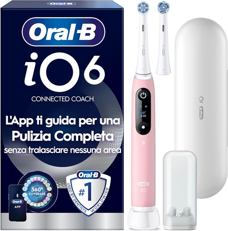 Spazzolino Elettrico Ricaricabile iO 6N Rosa, 2 Testine Di Ricambio, 1 Custodia Da Viaggio. 1 Spazzolino