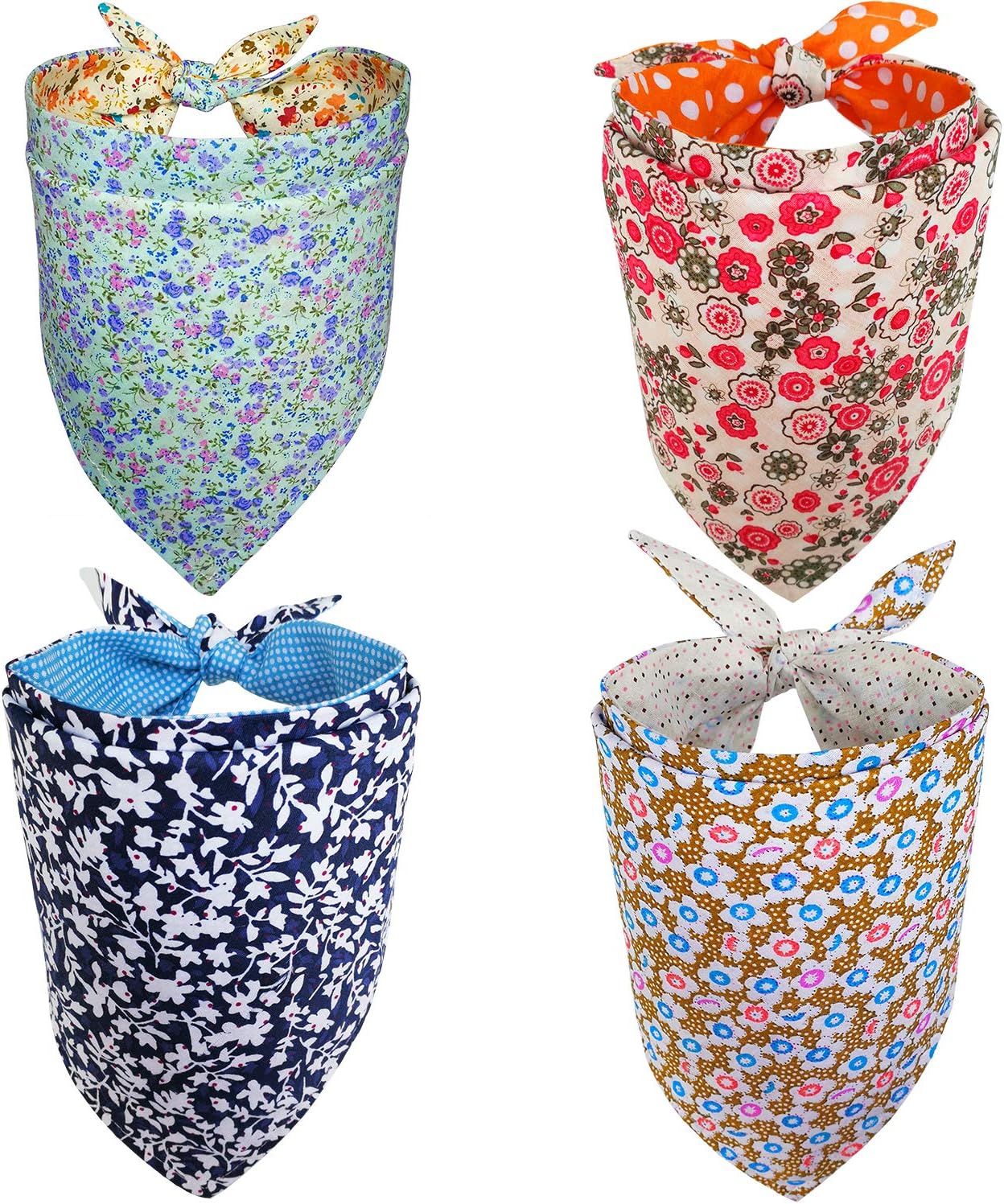 Dog Bandanas - 4PCS Triangle Bibs Scarf - Kerchief Neckerchief Bandana Accessories for Small Medium Large Dogs - Reversible Patterns Printed Bandanas Set for Girl and Boy Dogs, Cats and Puppies Pets