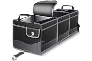 ORIENT FAMULAY Trunk Organizer with Cooler, Collapsible Trunk Storage Container with Non Slip Bottom Strips, Large Multi-Compartment Waterproof Car Trunk Organizer Groceries for Vehicle Sedan, Suv, Truck,Van(Black)