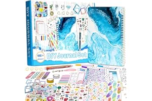 Kidsord DIY Journal Set for Teen Girl Gifts, 100PCS+ Personalized Diary Stuff Birthday Gift Ideas, Kids Scrapbook Kit, Girls Gifts Age 8 9 10 11 12 13 Years Old and Up (Sea Waves Set)