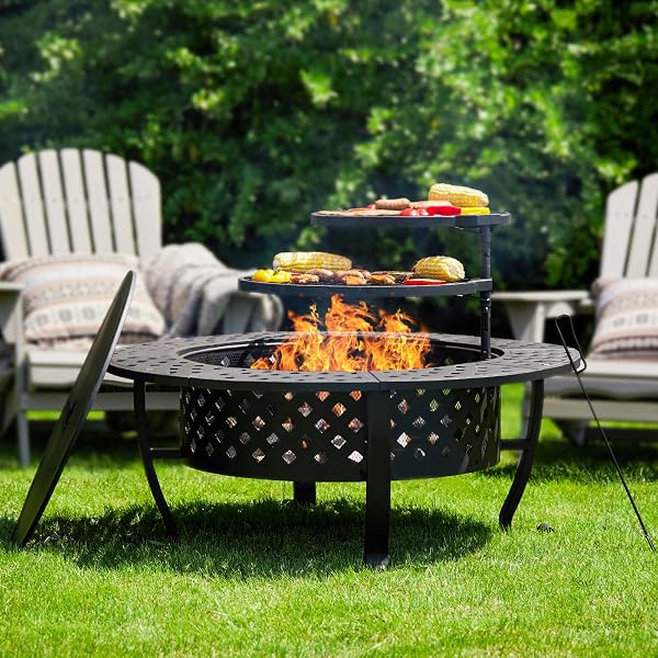 Amazon.com : fissfire 42-inch Fire Pit for Outside with 2 Grills, Outdoor Wood  Burning Firepit with Lid for Bonfire BBQ Cooking, Garden, Backyard, Patio,  Camping, Picnic : Patio, Lawn u0026 Garden