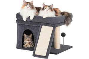 Aechonow 14‘’ Cat Tree Tower with Scratching Post, 20 * 16.5in Perch Bed for Large Adult Cats, Condo Cave for Indoor Small Medium Kittens, Dark Gray