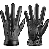 LOKIMSI Genuine Sheepskin Leather Gloves for Men, Soft Cashmere Winter Warm Touch Screen Gloves Motorcycle Driving Gloves