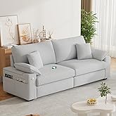 Homixis 89" Modern Sofas for Living Room, Comfy Sofa with Deep Seat Couch, USB/Type-C Port, Side Storage, Removable Cover, Couches for Living Room, Apartment, Light Grey