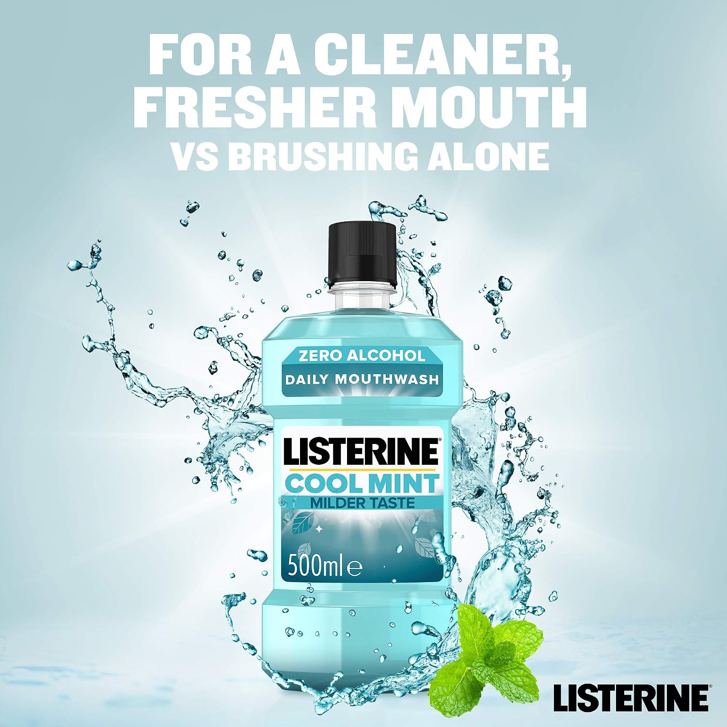 Listerine Daily Mouthwash Milder Taste, Cool Mint, 500m, 500 ml (Pack of 1) - Image 3