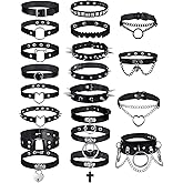 Sasylvia 20 Pcs Punk Leather Choker Necklaces Bulk Gothic Spiked Choker Set for Women Adjustable Black PU Leather Goth Studded Rock Necklaces Rivet Spike Halloween Costume Cosplay Accessories