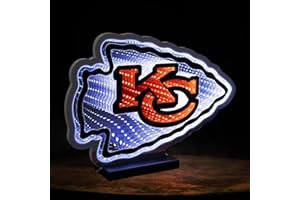 Sporticulture NFL Team Kansas City Chiefs LED Infinity Logo Light - 3D Light Effect, Acrylic Display with UL Plug and Stand