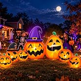 12 FT Halloween Inflatable Pumpkin Ghost Outdoor Decorations, 7 Pumpkins Halloween Outside Decoration with Build-in LEDs Blow Up Inflatables for Party Yard Lawn Garden Decor