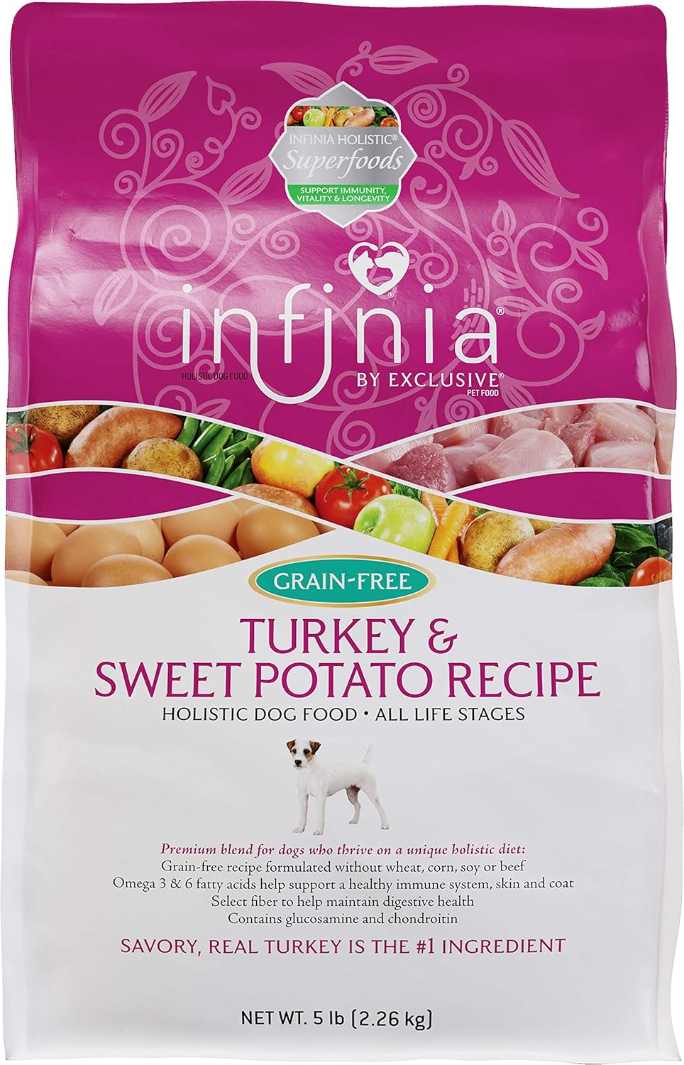 Infinia | Turkey and Sweet Potato Grain-Free Adult Dog Food | Nutritionally Complete - 5 Pound (5 lb) Bag