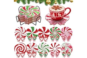 YLOLUL 10 Pcs Christmas Candy Diamond Art Coasters Kits DIY Candy Diamond Art Coasters with Holder for Beginners Adults and Kids Art Craft Supplies Gift