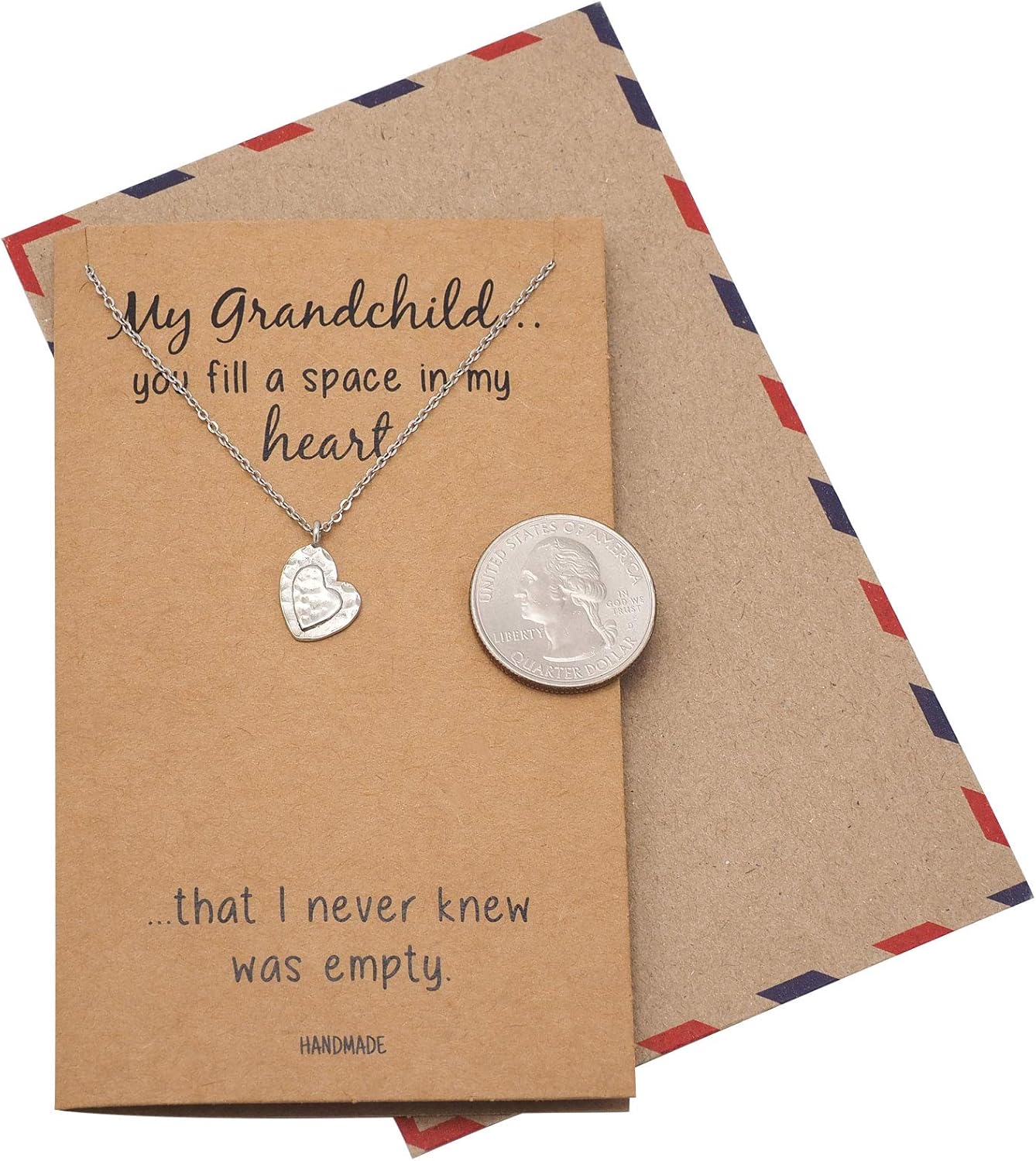 Amazon Com Quan Jewelry Heart Necklace From Granny Silver Tone Charm Grandma To Grandchild Necklaces And Birthday Card 100 Handmade Clothing