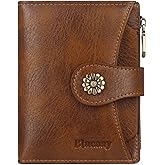 Blucoay Womens Wallet,RFID Blocking Wallet Women,Soft Leather Bifold Small Wallets For Women Card Holder With Removable ID Window darkbrown