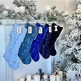 5 Pack Blue Christmas Stockings 20 Inch Large Faux Fur Navy Blue Christmas Stockings Personalized Xmas Hanging Stocking Decorations with Name Tag for Holiday Xmas Party Family Stuffers Decor
