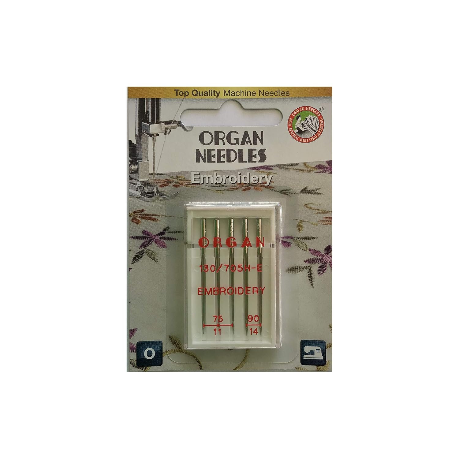 Organ Brother 5Piece 75/11 and 90/14 Embroidery Sewing Machine Needles
