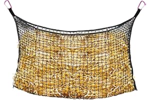 B BLOOMOAK Bloomoak Knotless Slow Feed Hay Net with 4 Carabiner Clips for Horses/Open Top Hanging Hay Bag with Large Capacity for Full Day Feeding/Trailer (1.2" Hole for Ultra Slow Feed, L 63 * 40")…