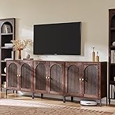 IFGET Modern TV Stands for 80 Inch TVs, 92.63" W Wood Entertainment Center w/Adjustable Shelves, Mid Century Modern TV Stand w/Arched Fluted Doors, Media Console Cabinet for Living Room, Brown