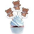 Teddy Bear Cupcake Cake Toppers - Blue Teddy Bear Themed Baby Shower Decorations Supplies for Boy - 25 PCS
