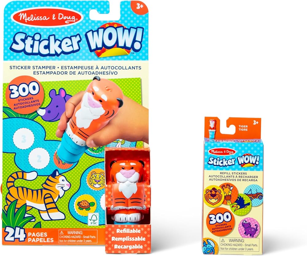 Melissa & Doug Sticker WOW Tiger Bundle with Stamper, 24-Page Pad, 600 Stickers