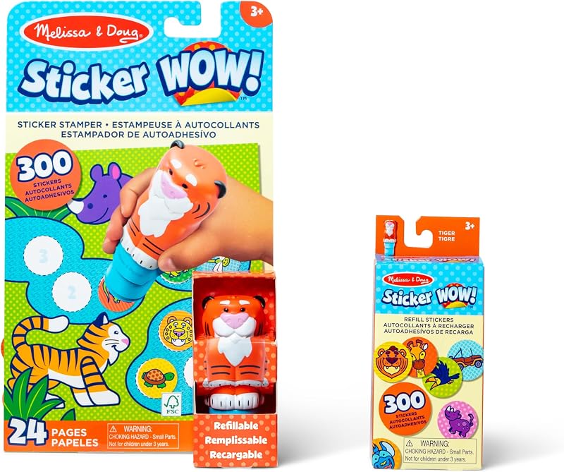 Melissa & Doug Sticker WOW Tiger Bundle with Stamper, 24-Page Pad, 600 Stickers