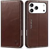SHIELDON Genuine Leather Case for iPhone 17 Pro Max 6.9" 2025 | Folio Wallet | Magnetic Closure | Kickstand | RFID Blocking 3 Card Slots | Shock-Absorbent Phone Cover | Retro Coffee