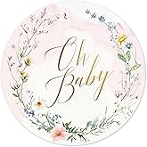 Mobiusea Creation Wildflower Oh Baby Stickers | Girl Baby Shower Stickers | 60pcs Waterproof Gold Foil Sticker in 2" | Baby Shower Favors Labels