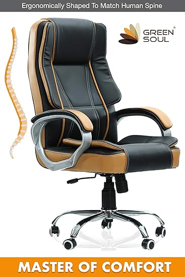 GreenSoul Vienna High Back Boss/Manager/Senior/Conference Room Revolving Office Chair (Black & Tan) (+4 Colors)